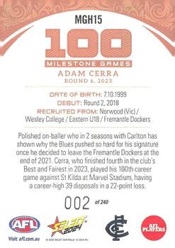2024 Select AFL Footy Stars - Milestone Games Hobby #MGH15 Adam Cerra Back